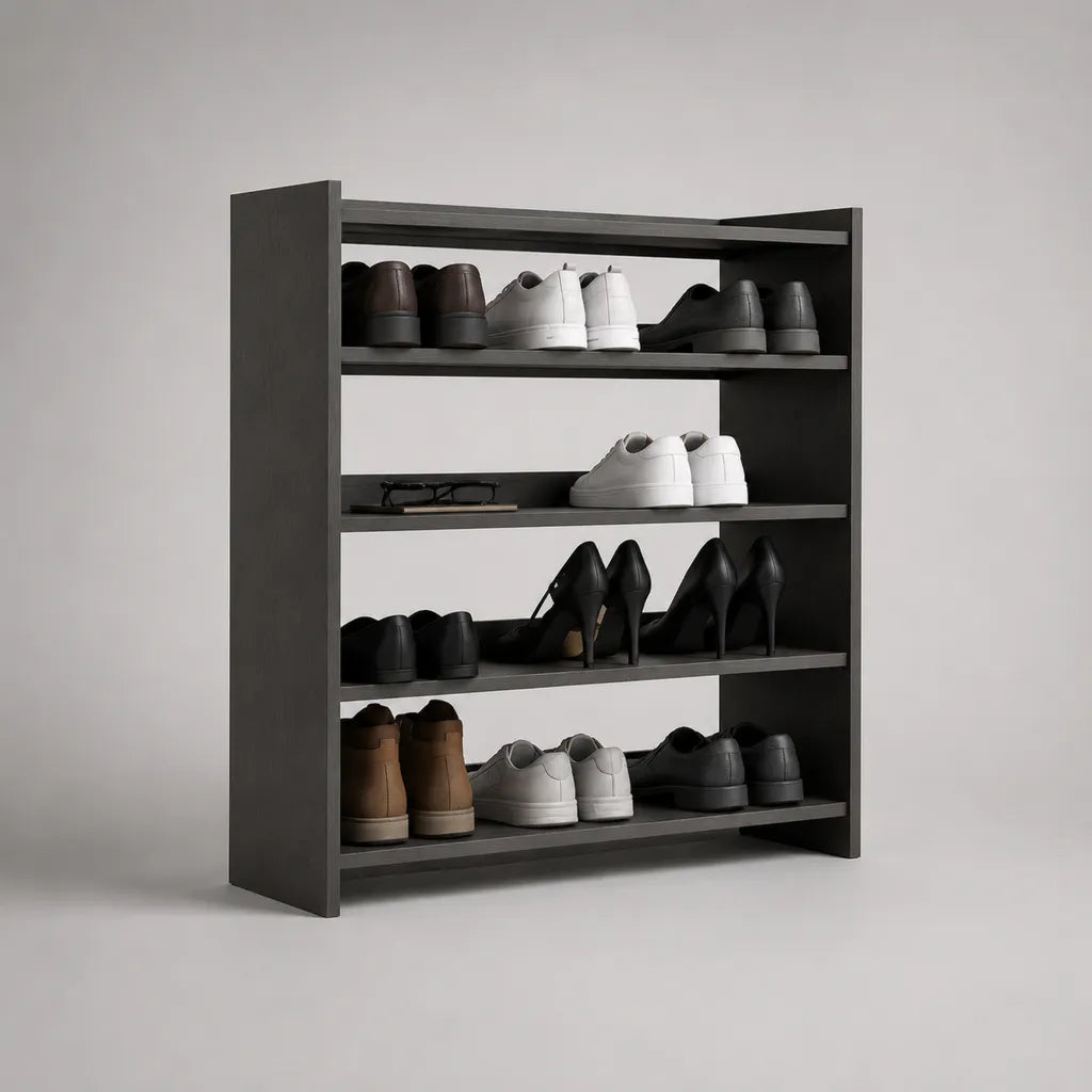 Meuble à chaussures ouvert à 4 niveaux en panneaux de particules mélaminés, noir, 80 x 30 x 100 cm