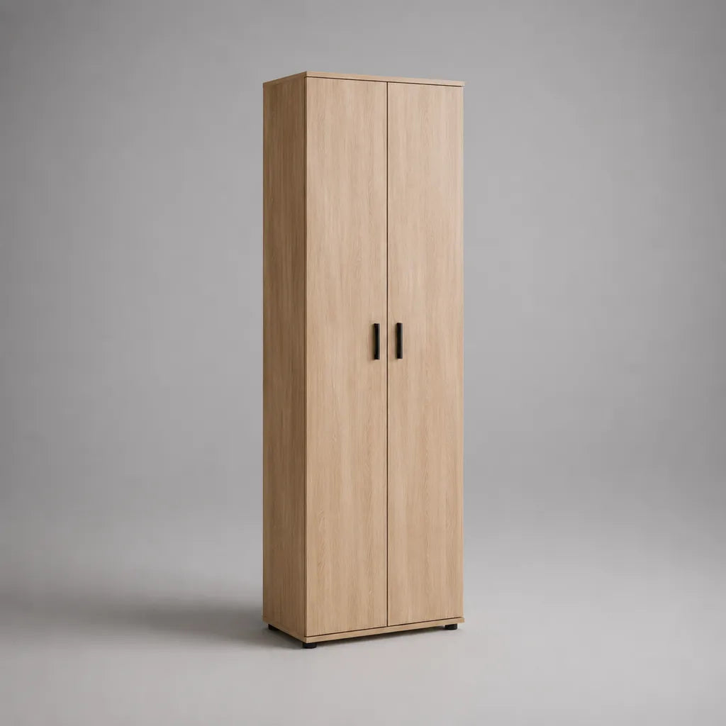 Armoire de rangement à 2 portes en panneaux de particules mélaminés, chêne clair et noir, 60 × 40 × 180 cm