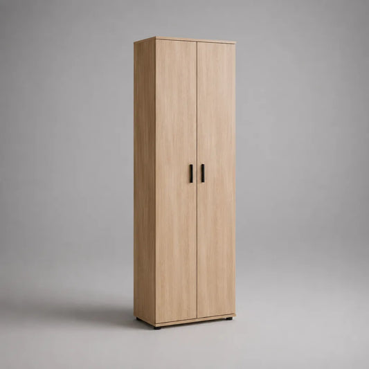Armoire de rangement à 2 portes en panneaux de particules mélaminés, chêne clair et noir, 60 × 40 × 180 cm