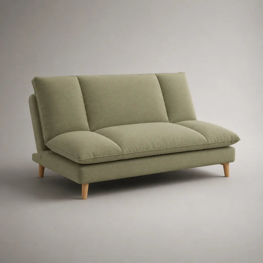 Canapé convertible 2 places en tissu vert sauge, dossier inclinable, 180 × 88 × 82 cm, couchage 180 × 110 cm