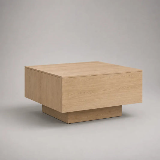 Table basse carrée en MDF avec placage chêne clair, 80 × 80 × 40 cm