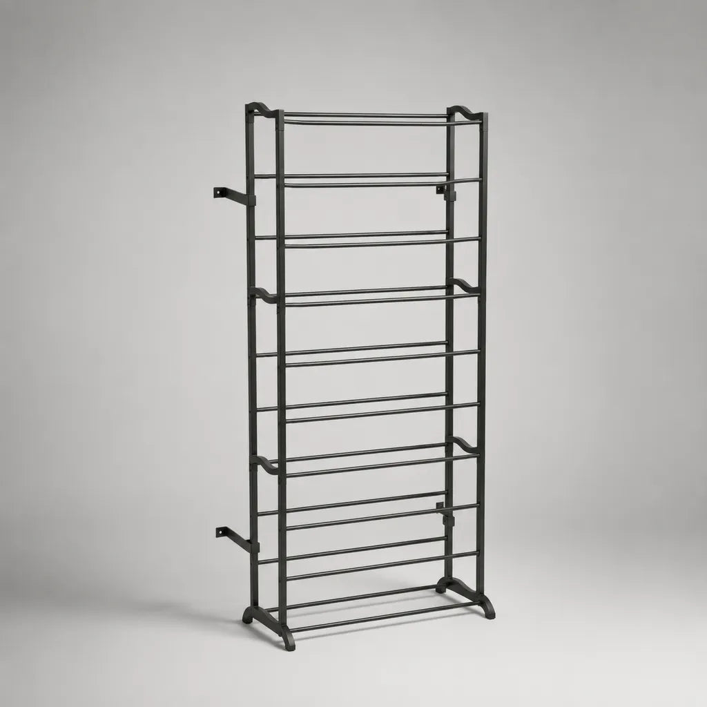 Meuble à chaussures 10 niveaux en acier noir, 60 × 25 × 180 cm