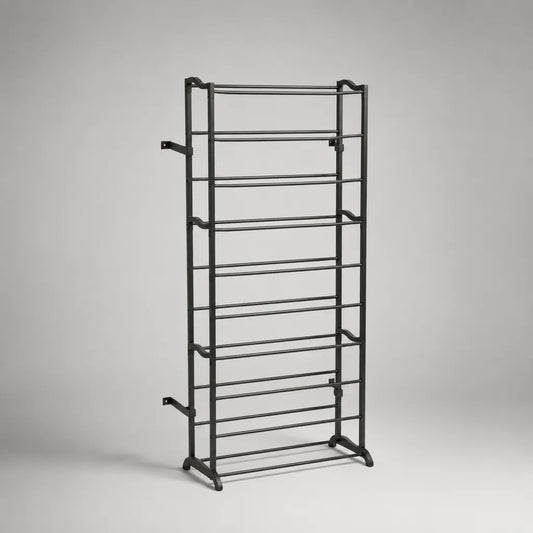 Meuble à chaussures 10 niveaux en acier noir, 60 × 25 × 180 cm