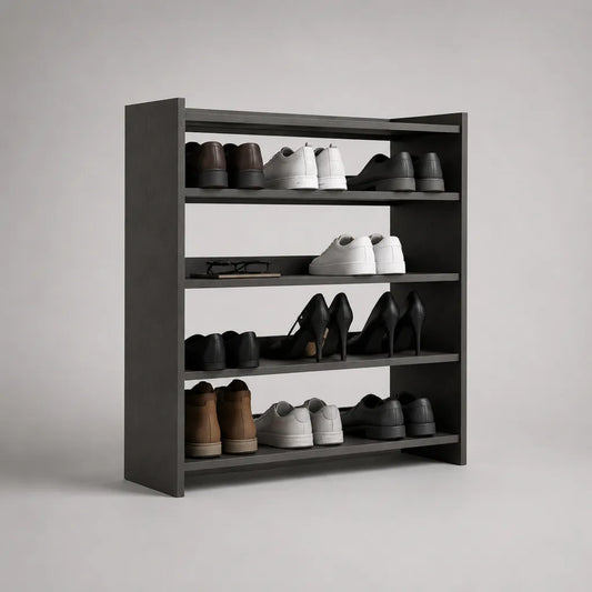 Meuble à chaussures ouvert à 4 niveaux en panneaux de particules mélaminés, noir, 80 x 30 x 100 cm