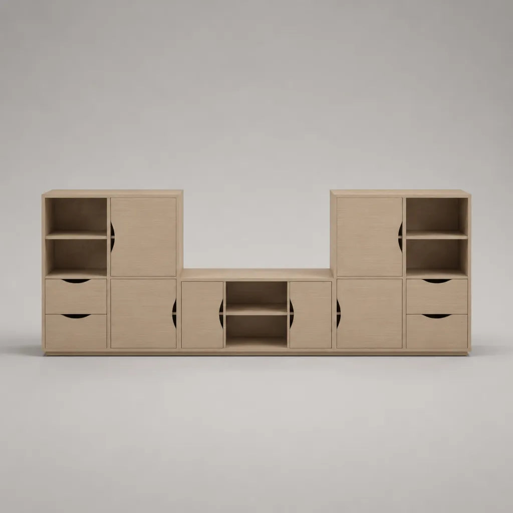 Meuble TV en panneaux de particules mélaminés, ensemble 3 éléments, chêne clair, 240 × 40 × 100 cm