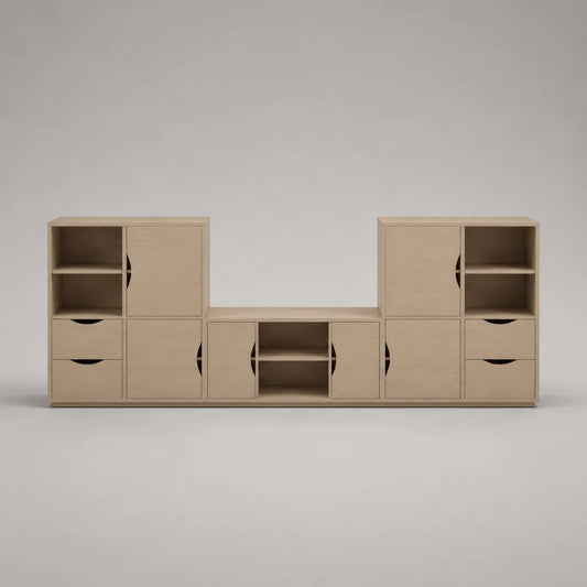 Meuble TV en panneaux de particules mélaminés, ensemble 3 éléments, chêne clair, 240 × 40 × 100 cm